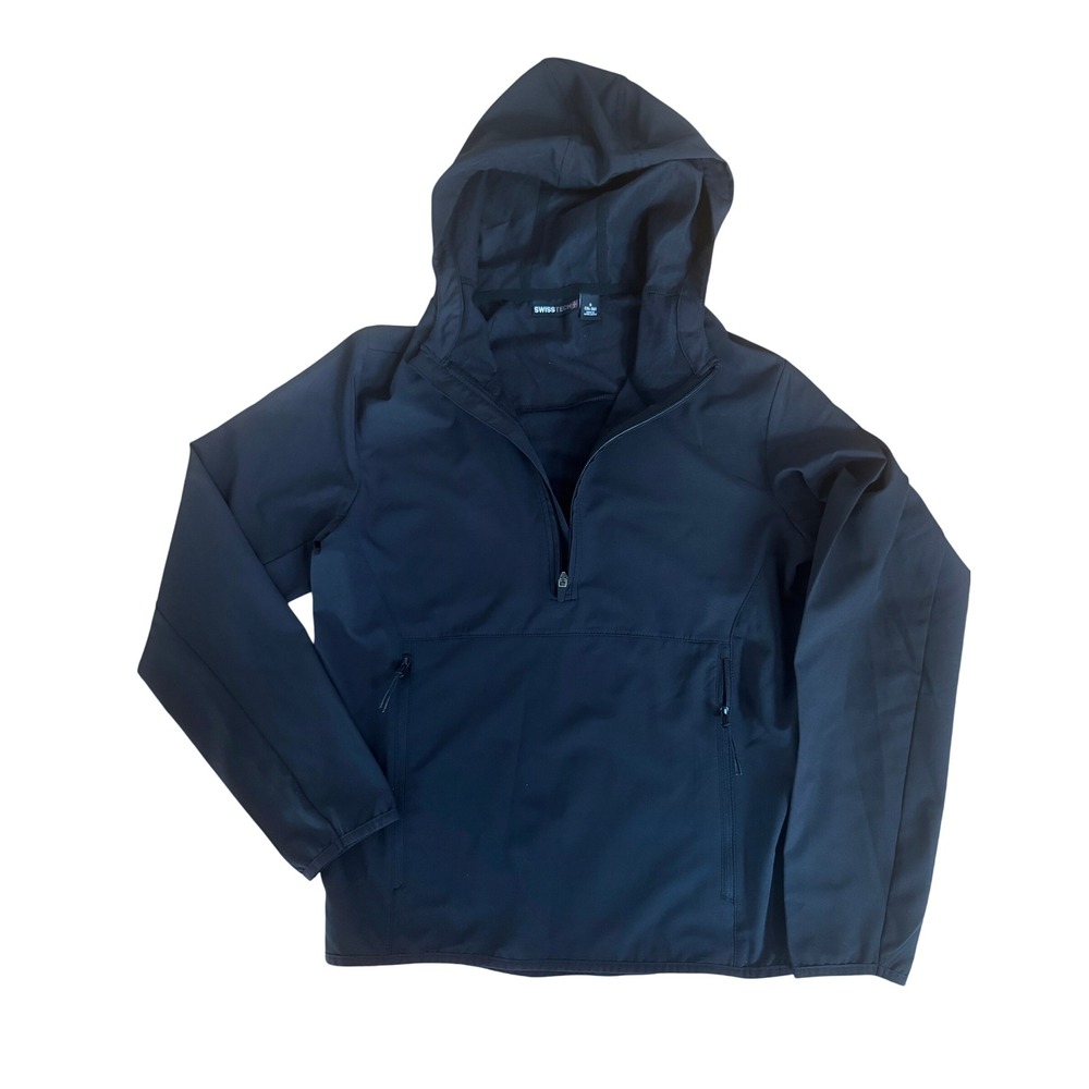 Swiss Tech Mens  Black Pullover Hoodie Jacket 1/2 Zip Kangaroo Pocket Small S‎